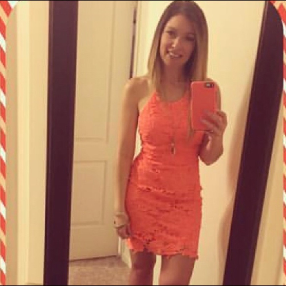 Neon Coral Crochet Dress